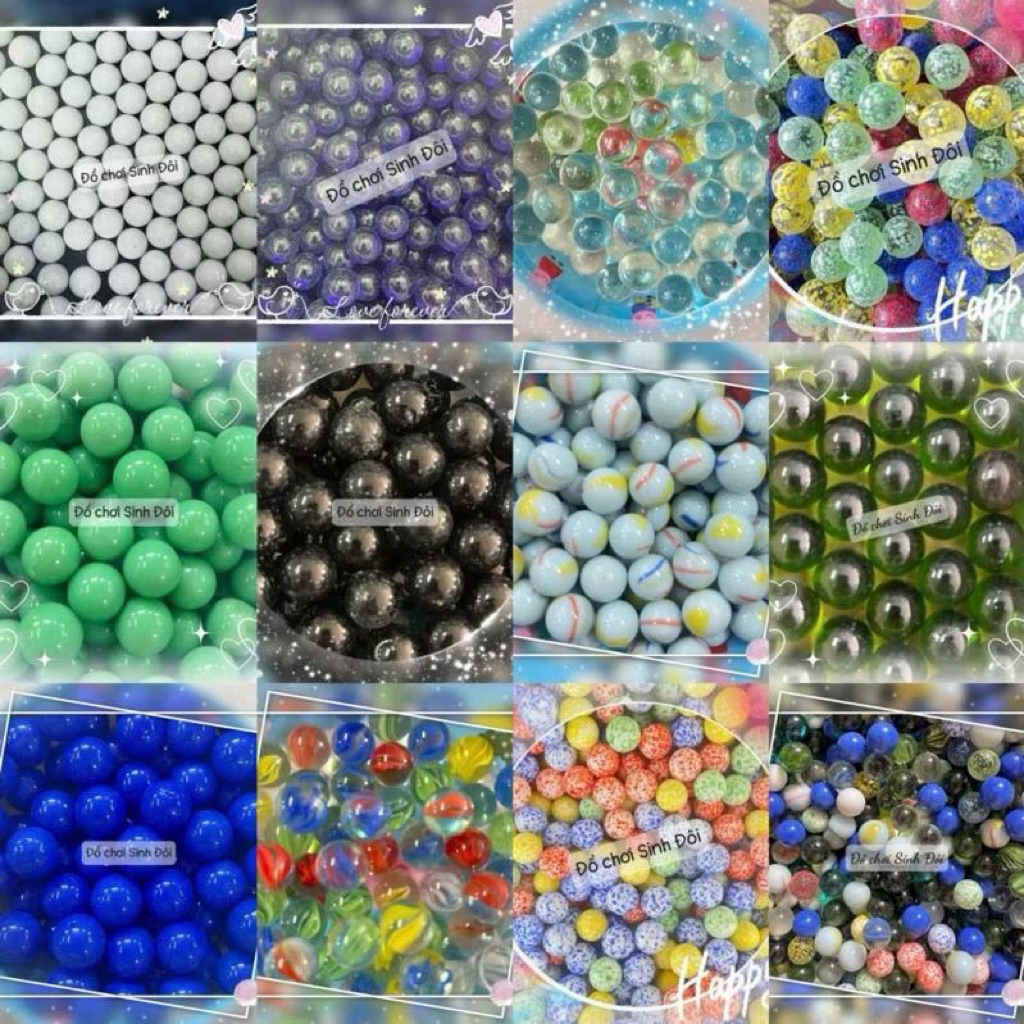 70 viên bi thuỷ tinh 16mm các mẫu - bi ve truyền thống