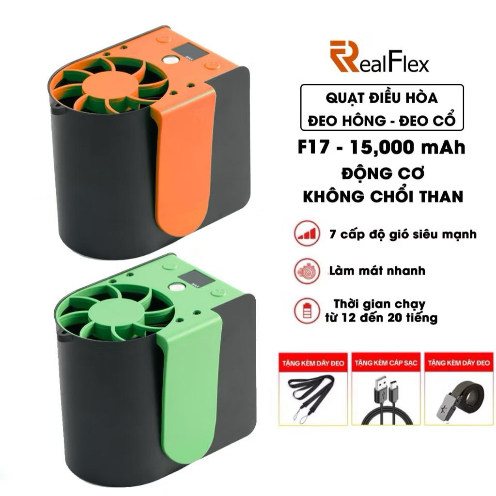 Quạt Đeo Hông Đeo Thắt Lưng Đeo Cổ F17 15000mAh Cao Cấp