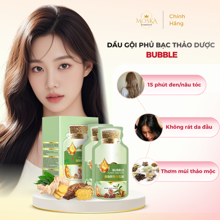 {TẶNG THÊM 3 GÓI} Dầu Gội Nhuộm Tóc Gói Giữ Màu Thảo Dược Bubble, Dầu Gội Phủ Bạc Nhân Sâm Đen Tóc, Không Lem Khô Xơ Tóc