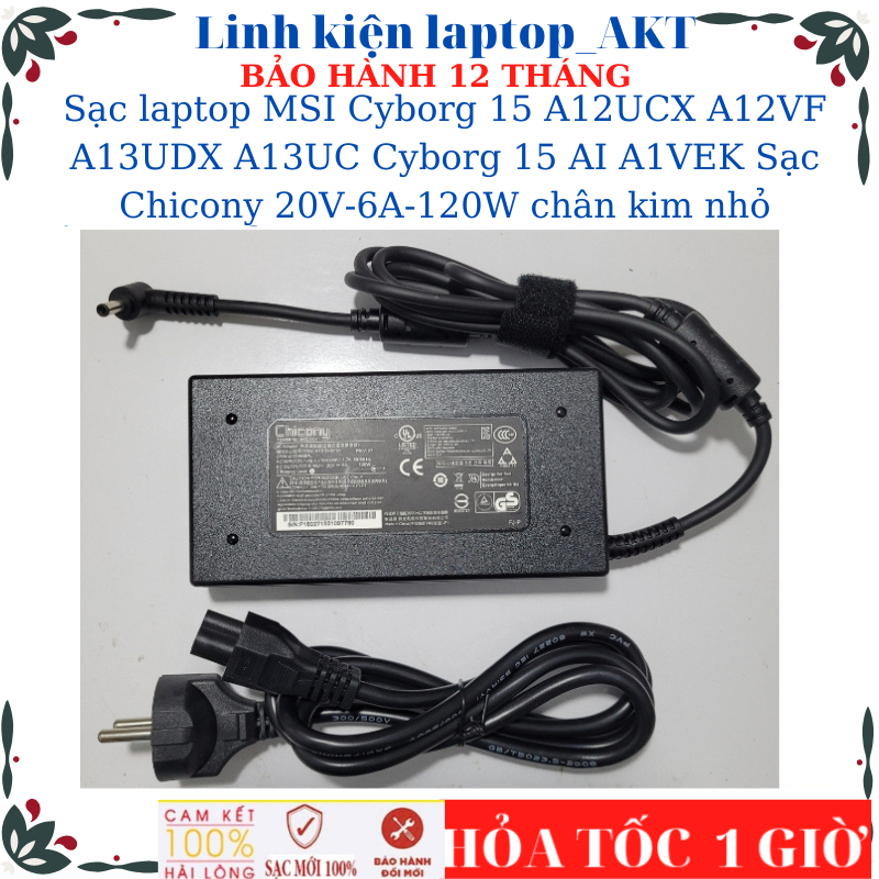 Sạc laptop MSI Cyborg 15 A12UCX A12VF A13UDX A13UC Cyborg 15 AI A1VEK Sạc Chicony 20V-6A-120W chân k