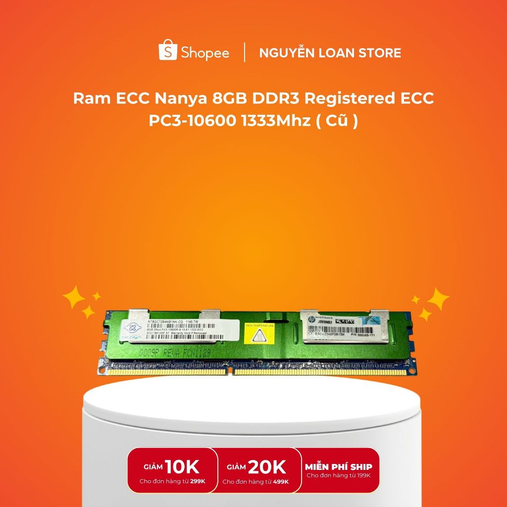 Ram ECC Nanya 8GB DDR3 Registered ECC PC3-10600 1333Mhz ( Cũ )