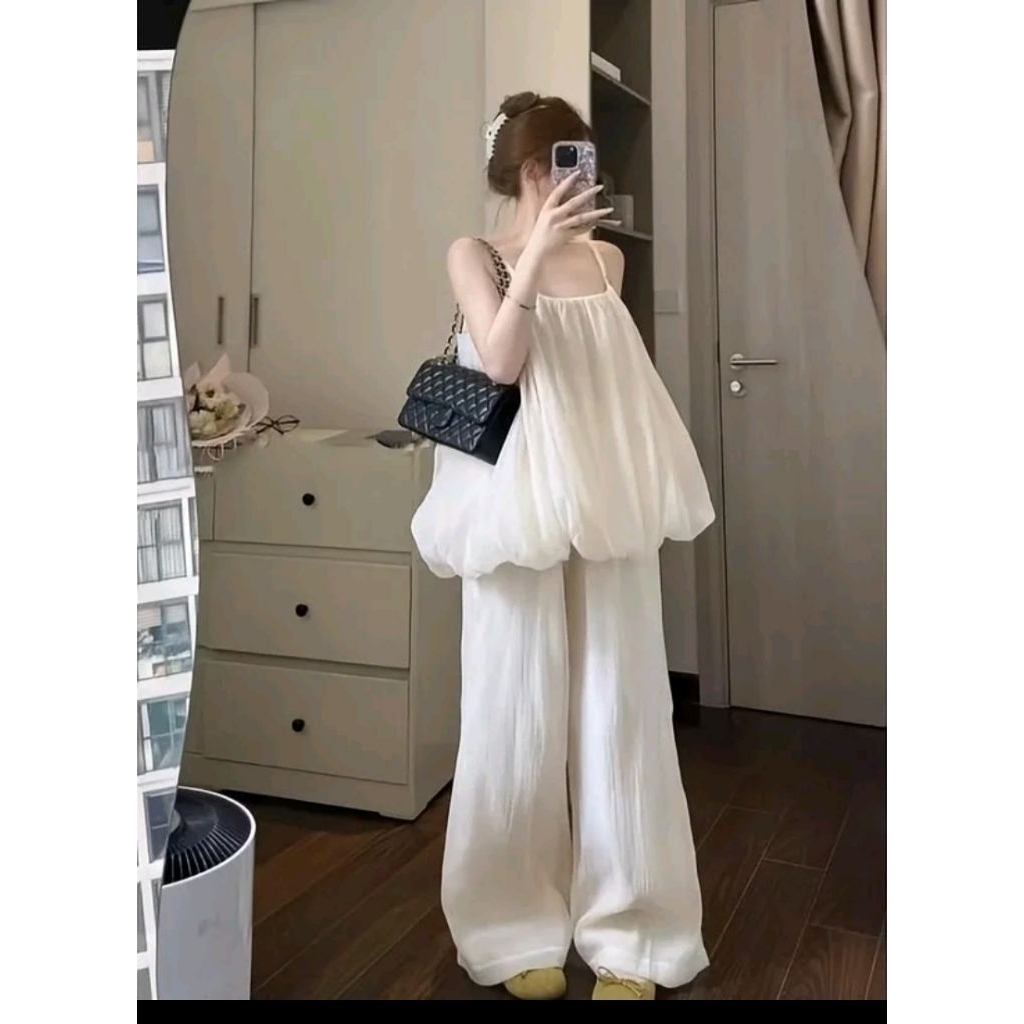 SET VOAN 2 DÂY BÍ PHỒNG KÈM QUẦN SUÔNG DÀI
