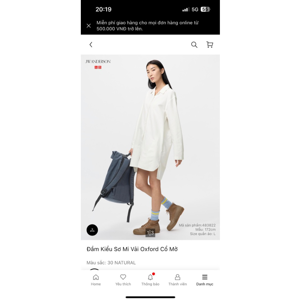 Đầm kiểu sơ mi vải Oxford Cổ mở Uniqlo (hàng order)