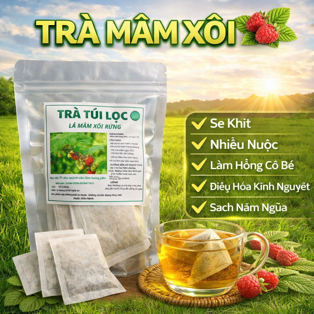 Trà túi lọc Lá mâm xôi rừng - Làm đẹp niêm mạc, hỗ trợ thả tự nhiên và chuyển phôi ivf, iui