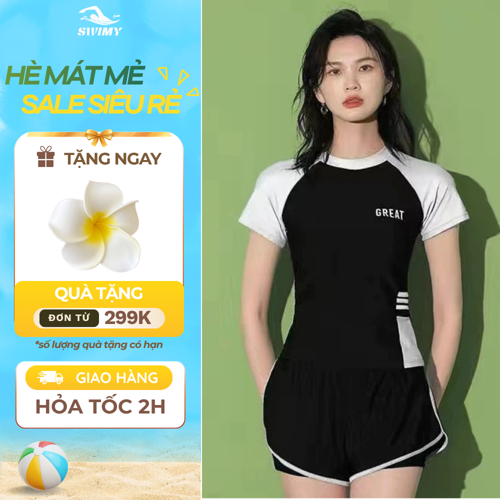 [K023] Bikini đi biển 2 mảnh đồ bơi nữ kín đáo set 3 chi tiết áo croptop kèm quần đùi kiểu Hàn Quốc | BigBuy360 - bigbuy360.vn