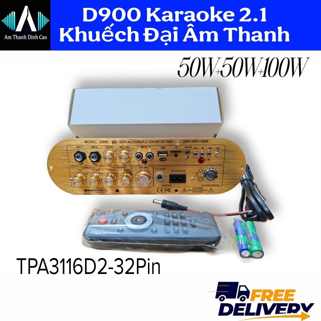 D900 Karaoke 2.1 Có Kênh Sub Siêu Trầm - Mạch Khuếch Đại Âm Thanh Bluetooth Kèm Phụ Kiện Diy