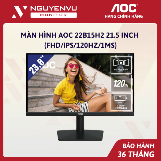 [Full Vat] Màn Hình AOC 22B15H2 21.5 inch (FHD/IPS/120Hz/1ms) - Bảo Hành 3 Năm