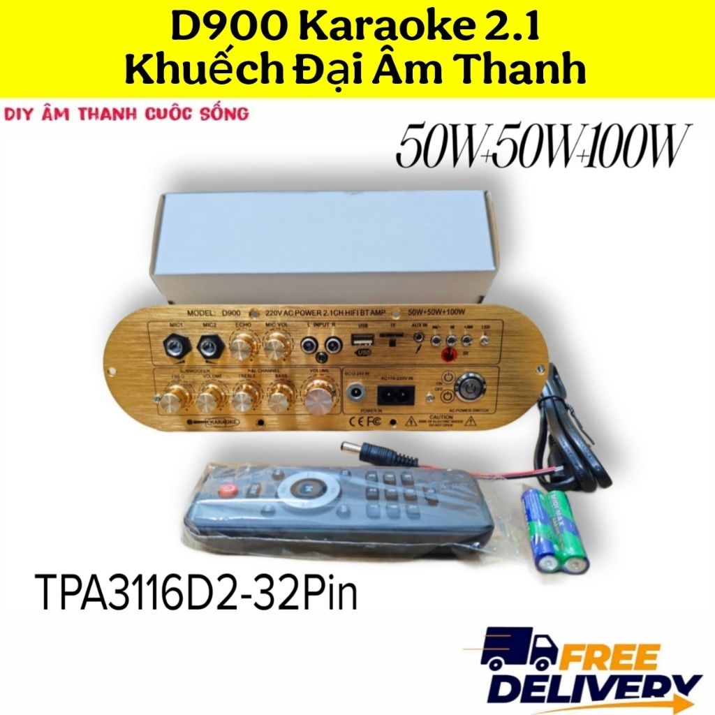 D900 Karaoke 2.1 Có Kênh Sub Siêu Trầm - Mạch Khuếch Đại Âm Thanh Bluetooth Kèm Phụ Kiện Diy -