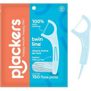 TÚI 150-160 TĂM 2 SỢI CHỈ NHA KHOA VỊ BẠC HÀ Plackers Twin-Line Dental Flossers, Advanced Whitening, Dual Action Flossin