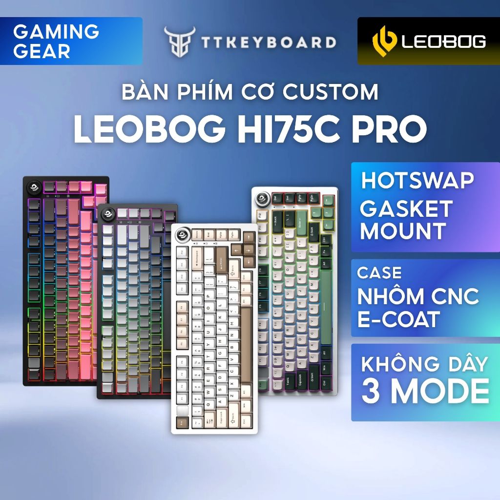 [Hoả Tốc]Bàn Phím Cơ Không Dây Leobog Hi75C Pro Nhôm CNC 3 Mode Led RGB Mạch Xuôi Âm Hifi-TTKeyboard | BigBuy360 - bigbuy360.vn
