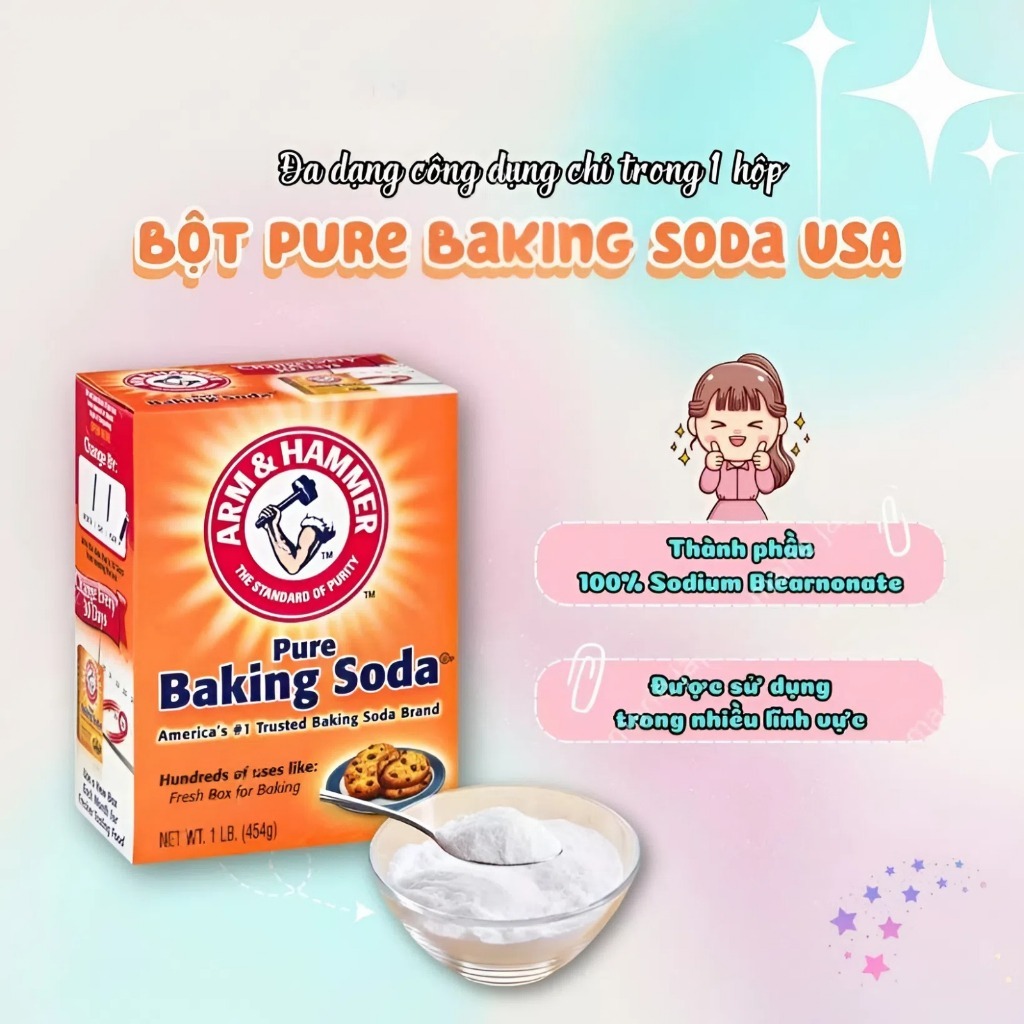 Baking Soda Arm & Hammer 454g Mỹ Chính Hãng – Bột Baking Soda Làm Bánh, Tẩy Rửa, Khử Mùi, Làm Đẹp