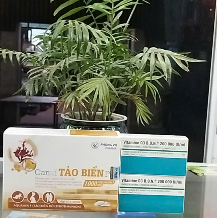 Combo Vitamin D3 BON 200.000UI + CANXI Tảo Biển PV, Giúp hấp Thụ Canxi Vào Xương, Bổ Sung Canxi Cho 