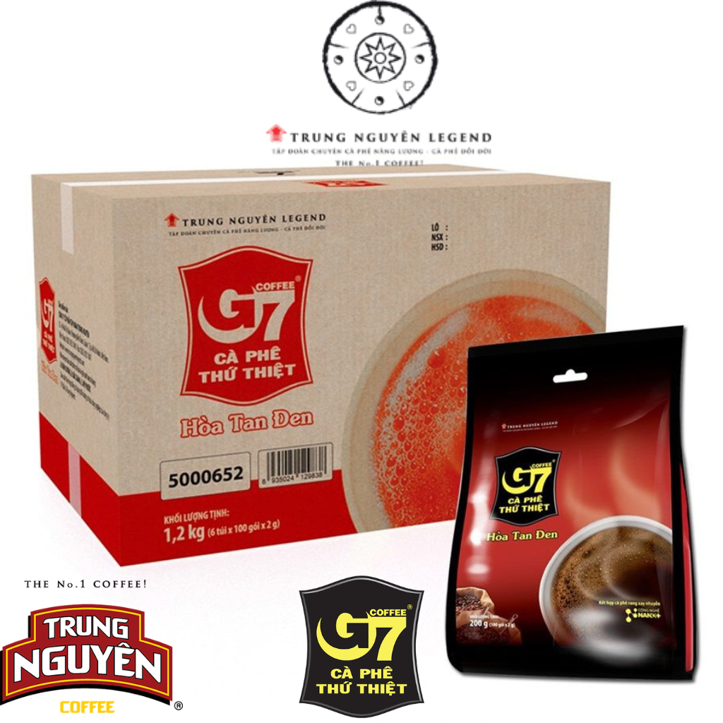 (Sỉ - Thùng) Cà phê  đen G7 hòa tan chỉ duy nhất có cà phê - Bịch 100 gói 2gr