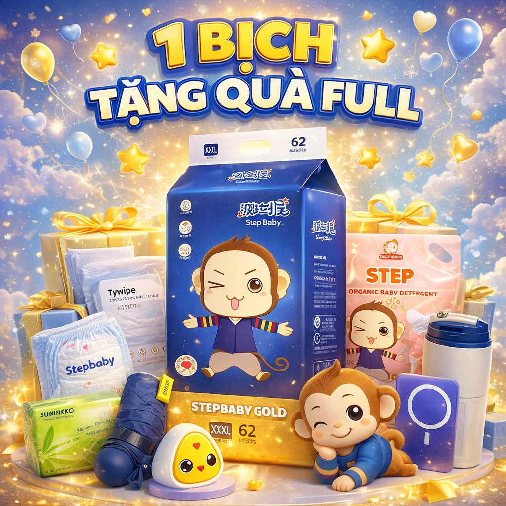 NHIỀU QUÀ HẤP DẪN 🍎 1 BỊCH 🍎 Tã/Bỉm Quần/Dán STEP BABY GOLD Đủ size 🍎 bỉm khỉ