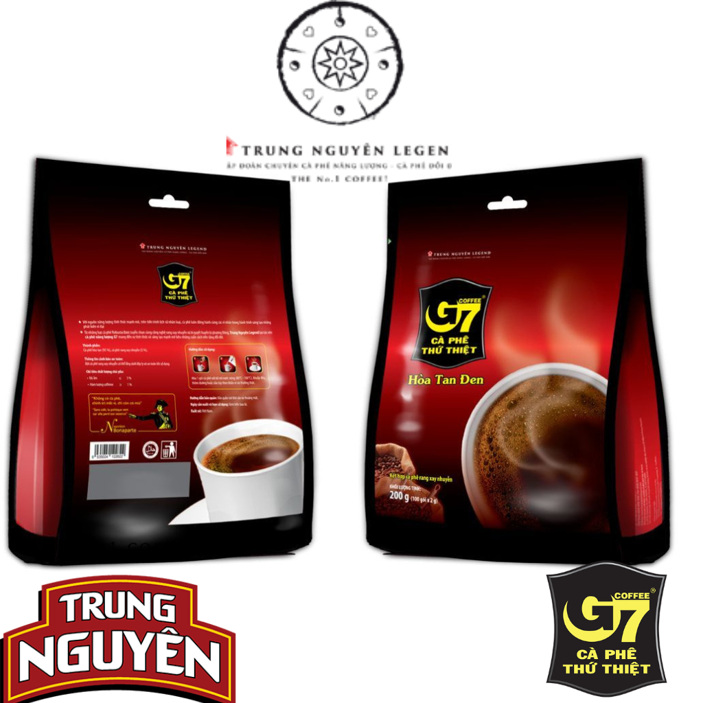 Cafe Đen G7 Hòa Tan không có đường và không có sữa loại Bịch 100 gói / gói 2g - Trung Nguyên