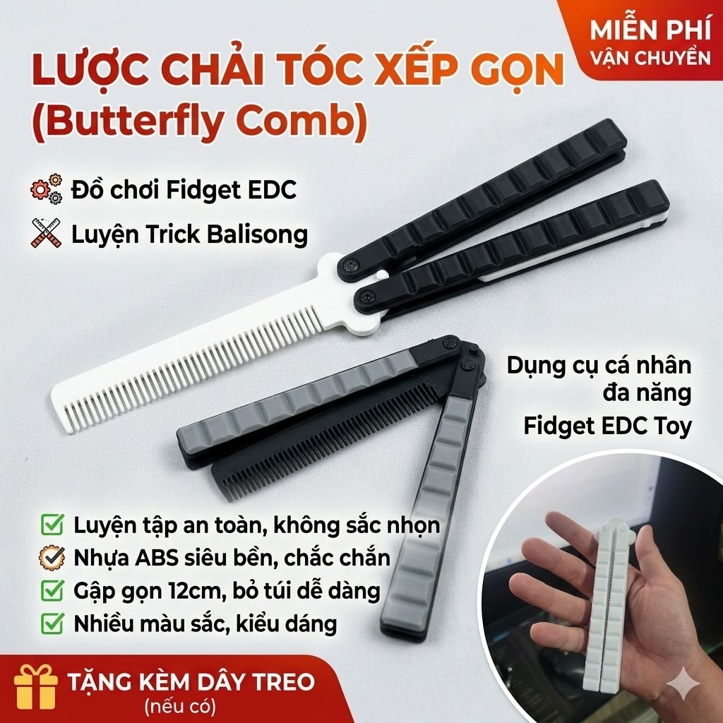 Lược Chải Tóc Xếp Gọn – Lược Gập Luyện Trick Butterfly Comb (Balisong)– Đồ Chơi Fidget EDC