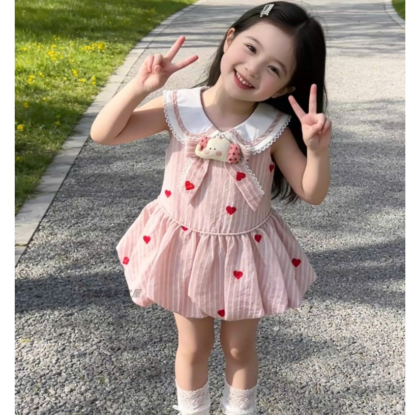 HÀNG CAO CẤP- Váy Cherry Coco bé gái hồng trái tim tặng kèm phụ kiện xinh