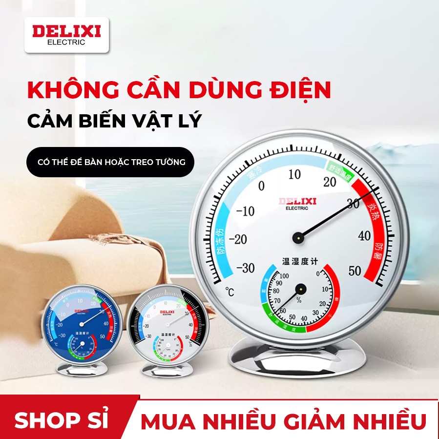 [GIÁ SỈ] Nhiệt Ẩm Kế Cơ Học Delixi DM-1043 DELIXI Không Dùng Pin Dùng Để Đo Độ Ẩm Và Nhiệt Độ Phòng