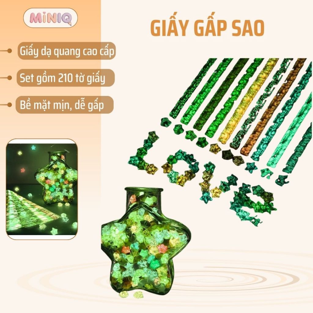 Set 210 Tờ  Giấy Gấp Sao Dạ Quang – Giấy Xếp Sao Handmade DIY Làm Lọ Ước Nguyện, Decor Trang Trí