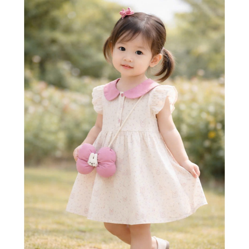 HÀNG CAO CẤP- Váy Cherry Coco bé gái Cổ sen tặng kèm dây đeo xinh xắn