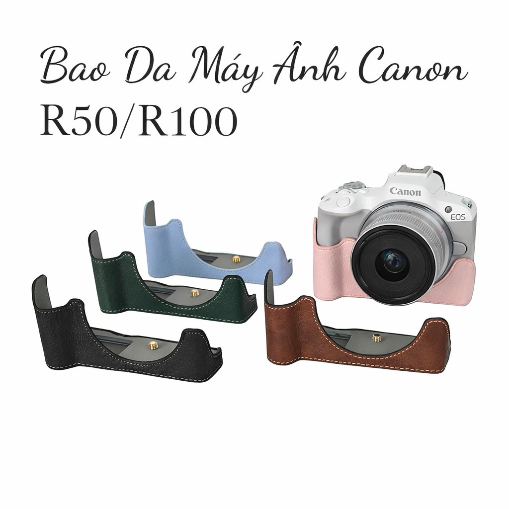 Bao da máy ảnh Canon R50/R100 Half Case PU – Bao da bảo vệ thân máy