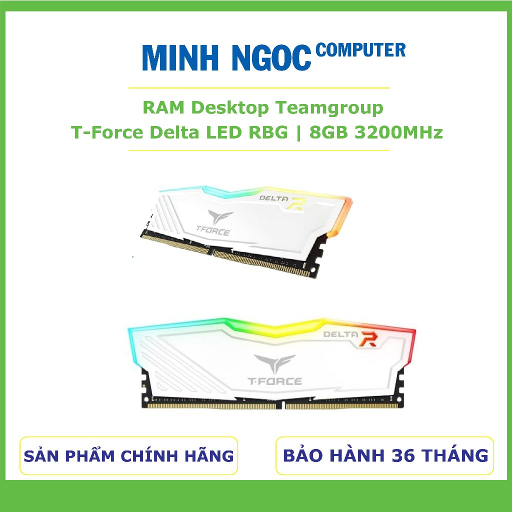 Ram Desktop Teamgroup T-Force Delta 1x8GB 3200 RGB White | Bảo hành 36 tháng