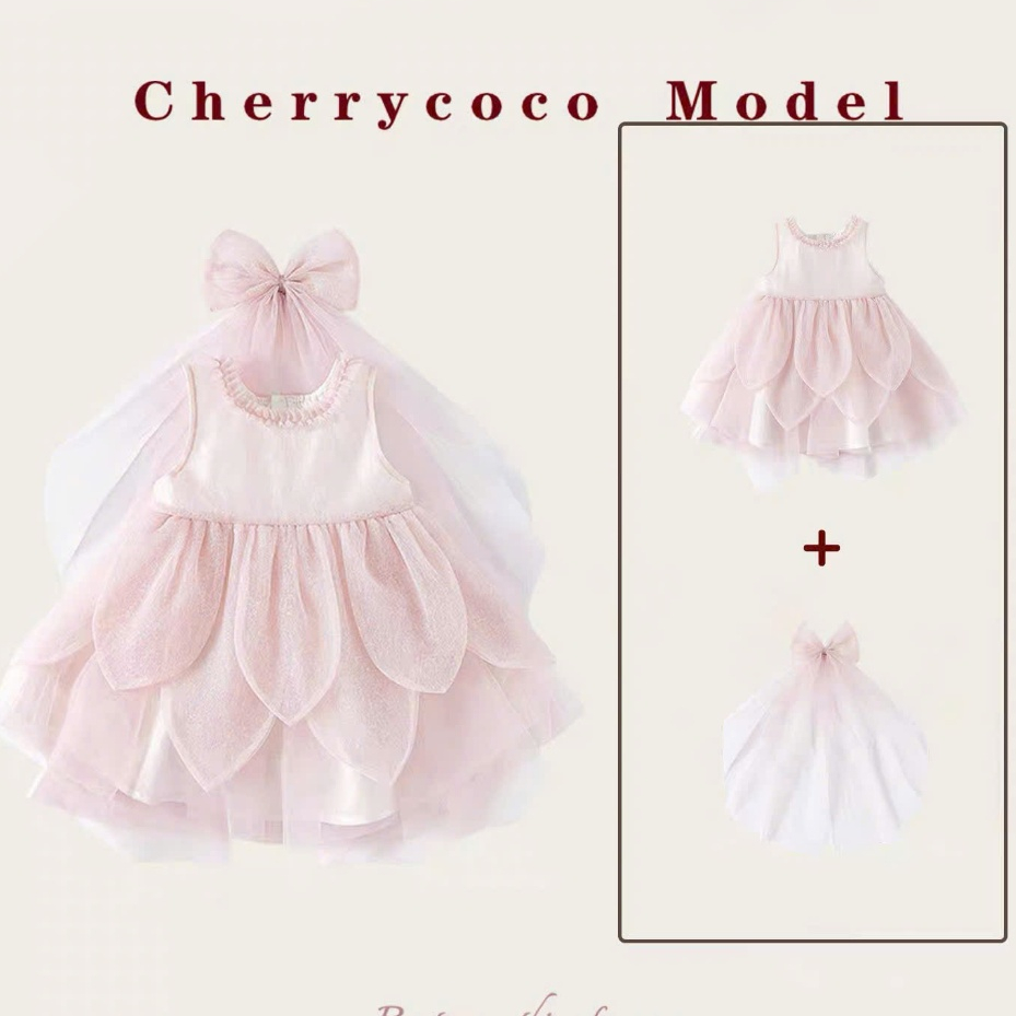 HÀNG CAO CẤP- Váy Cherry Coco bé gái Xếp vảy cá twangj kèm kẹp tóc xinh