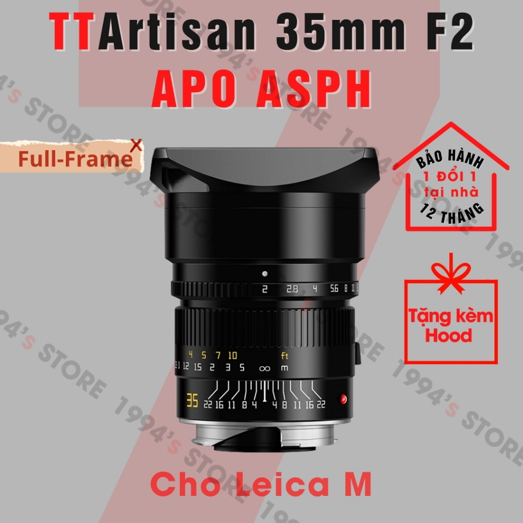 Ống kính TTArtisan 35mm F2.0 APO ASPH dành cho ngàm Leica M - TTArtisan 35mm F2 tặng kèm Hood kim lo