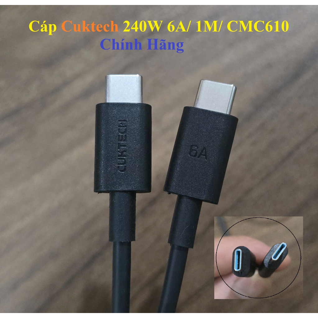 Cáp Cuktech 240W 6A Chính Hãng, Dài 1M, Chip E-Market, Hỗ Trợ Mi-Tubor