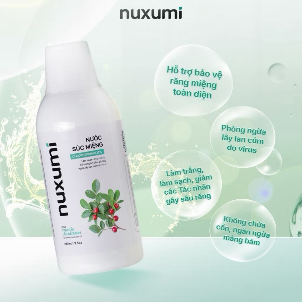Nuxumi Nước Súc Miệng Chlorhexidin 0.12% 280ml - Giảm Lây Lan Cúm, Hôi Miệng