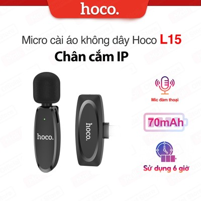 Micro thu âm thông minh cài áo Hoco L15 chân cắm IP , nhỏ gọn , pin 70mAh, dùng đến 6 giờ dùng cho 14 trở xuống