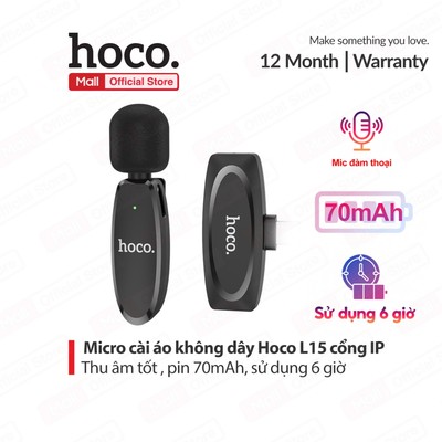 Micro thu âm thông minh cài áo Hoco L15 chân cắm IP , pin 70mAh, dùng đến 6 giờ, dùng cho 14 trở xuống