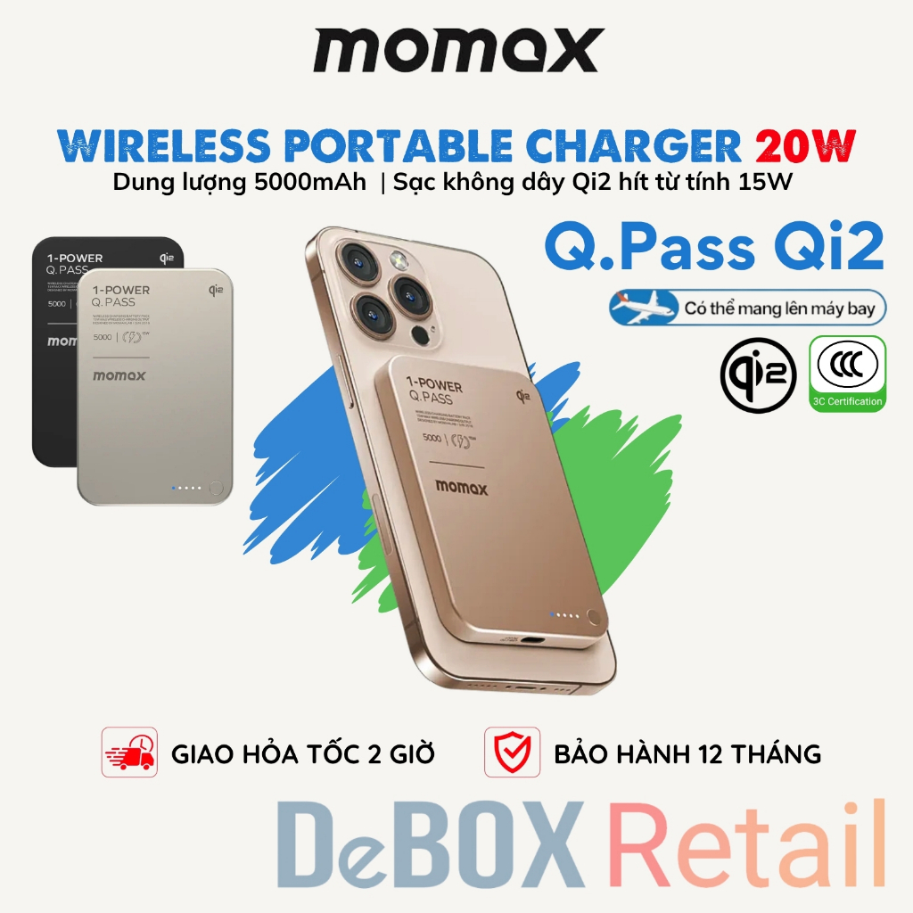 [Mẫu mới] Pin sạc dự phòng 5000mAh không dây hít từ tính Momax 1-Power Q.Pass Qi2 | Siêu Mỏng | iP12
