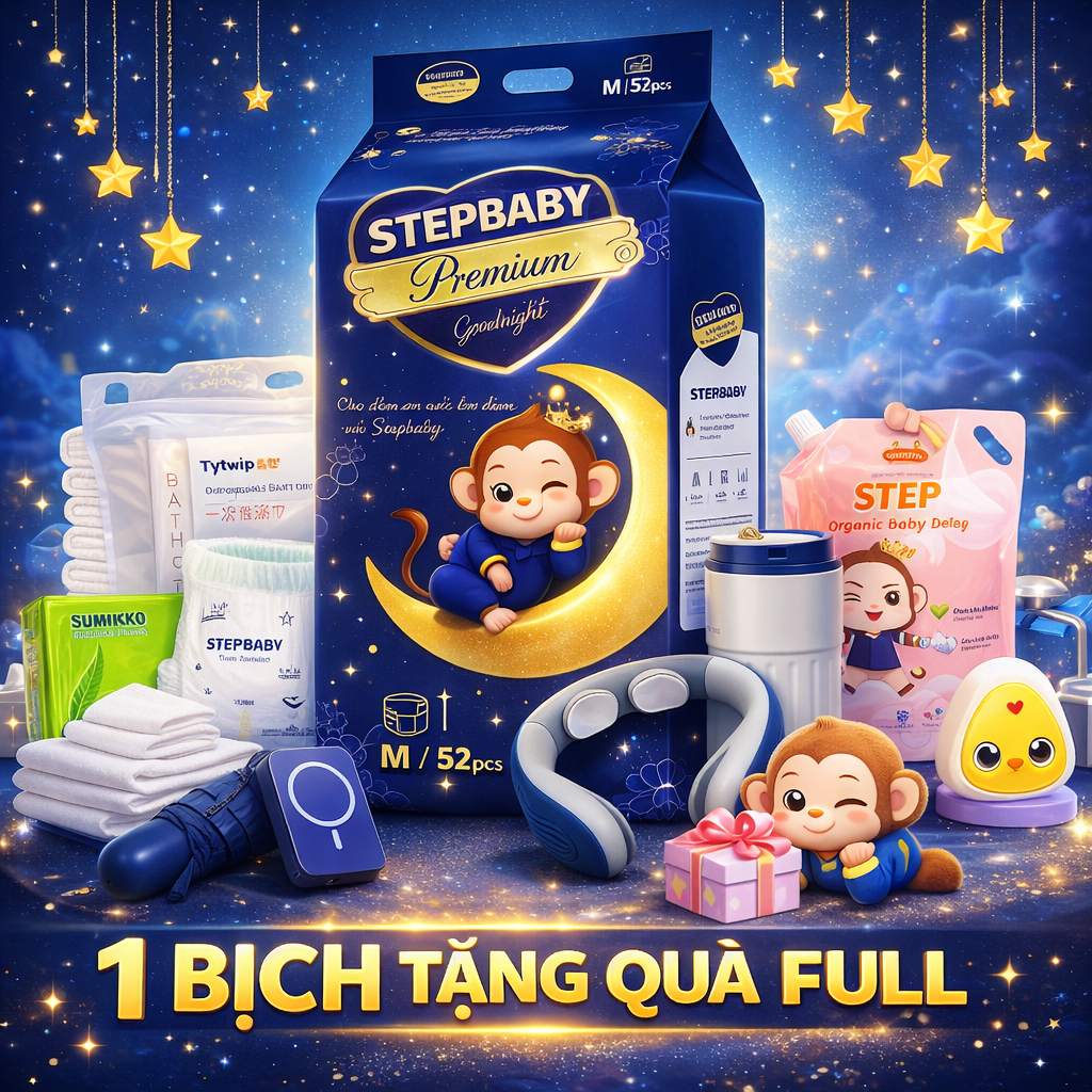 NHIỀU QUÀ HẤP DẪN 🍎 1 BỊCH STEPBABY PREMIUM 🍎 Tã/Bỉm Quần/Dán STEP BABY GOLD Đủ size🍎 bim_step