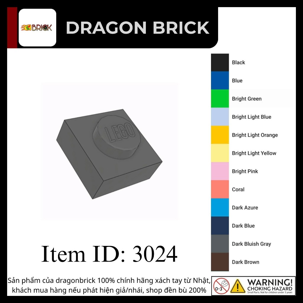 [Sỉ cho builder] Plate 1x1 item ID 3024 - Mảnh lẻ đồ chơi lắp ráp Đan Mạch mã 3024 - Nhiều màu