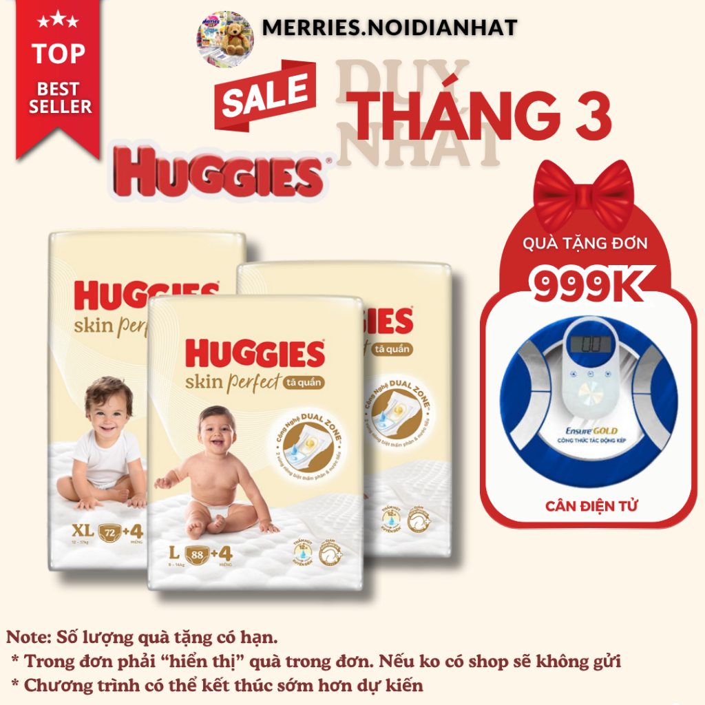 [HÀNG CHÍNH HÃNG CTY] TÃ QUẦN HUGGIES SKIN PERFECT M102 L92 XL76 XXL68
