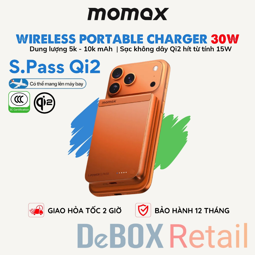 [Mẫu mới] Pin sạc dự phòng 5000/10000mAh Momax 1-Power S.Pass Qi2 không dây từ tính, iPhone 12-17 Se