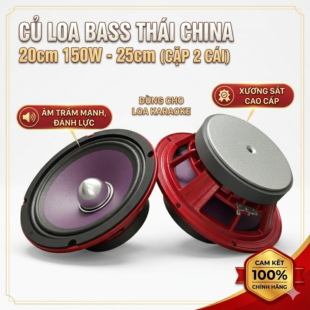 Củ Loa Bass Thái China 20cm 150W - 25cm (Cặp 2 Cái) – Âm Trầm Mạnh, Đánh Lực, Dùng Loa Karaoke