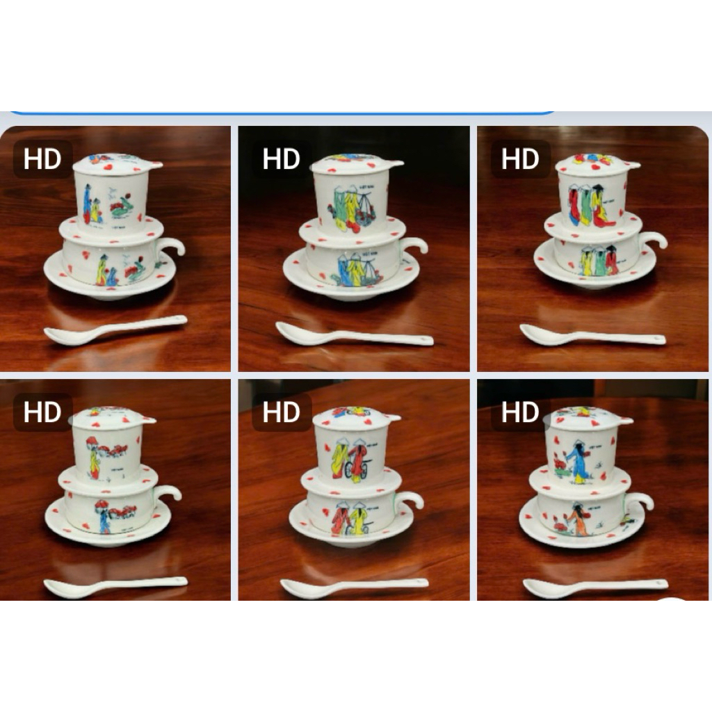 Cốc, phin cafe, cốc lọc trà vẽ cô gái áo dài Việt Nam