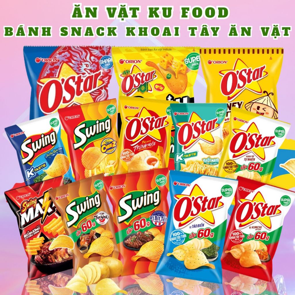 [LỐC 10 GÓI ĐỦ VỊ] Bánh Snack Khoai Tây Orion - Snack Swing - Bánh Khoai Tây Ăn Vặt - BimBim Ostar