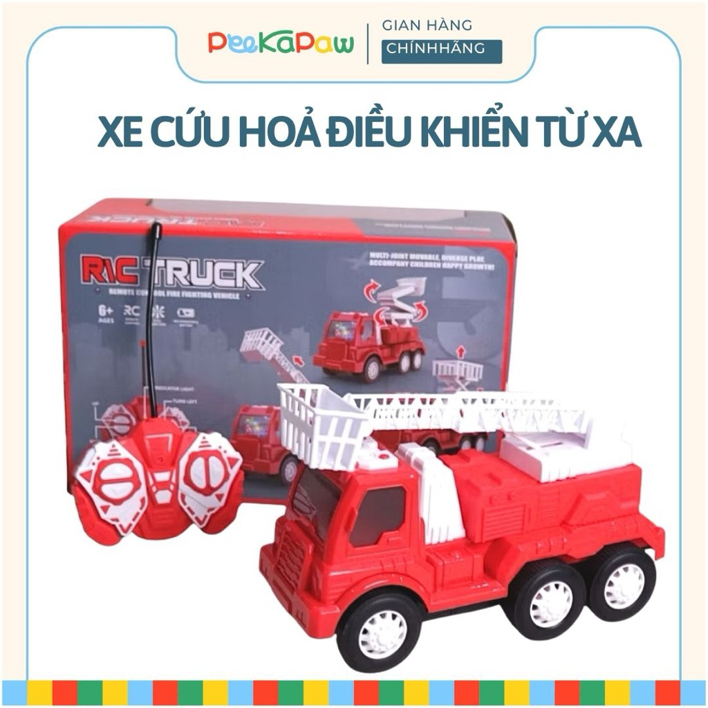 Xe cứu hoả thang nâng điều khiển từ xa pin sạc 9913 PeeKaPaw Toys