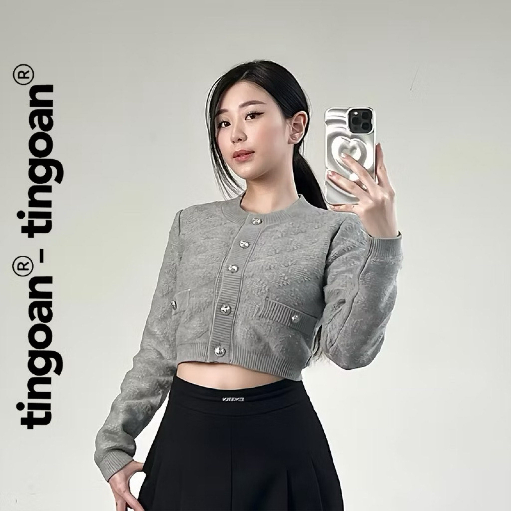 [A006] TINGOAN® - Áo len xù cardigan 4 túi xám viền xám JENNIFER CARDIGAN xám viền xám