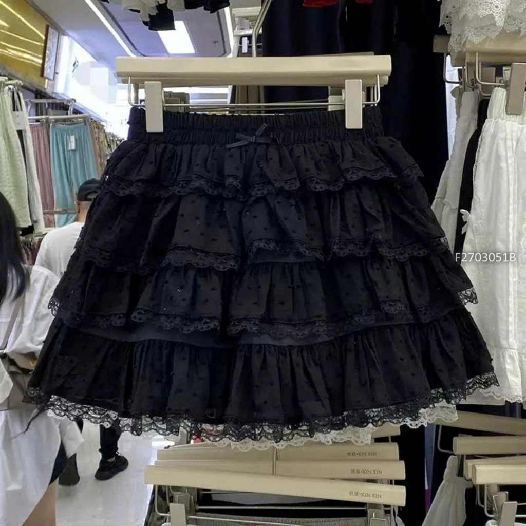 Chân váy ren đen dáng ngắn tầng TOMBI SHOP
