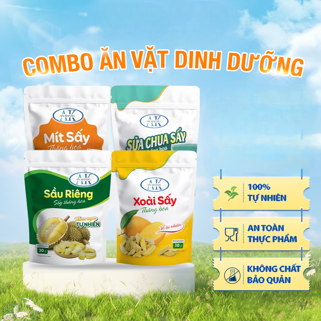 [Laifarm] Combo ăn vặt dinh dưỡng không đường xoài, mít, sầu riêng, sữa chua sấy thăng hoa AnKhang F