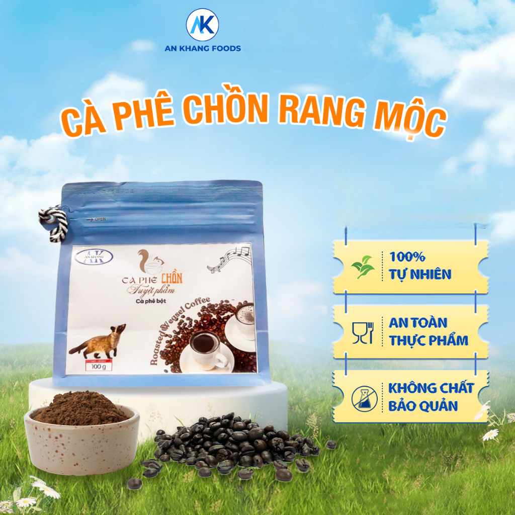 [Laifarm] Cà phê chồn rang mộc hạt Robusta nguyên chất vị thơm ngon đặc trưng AnKhang Foods