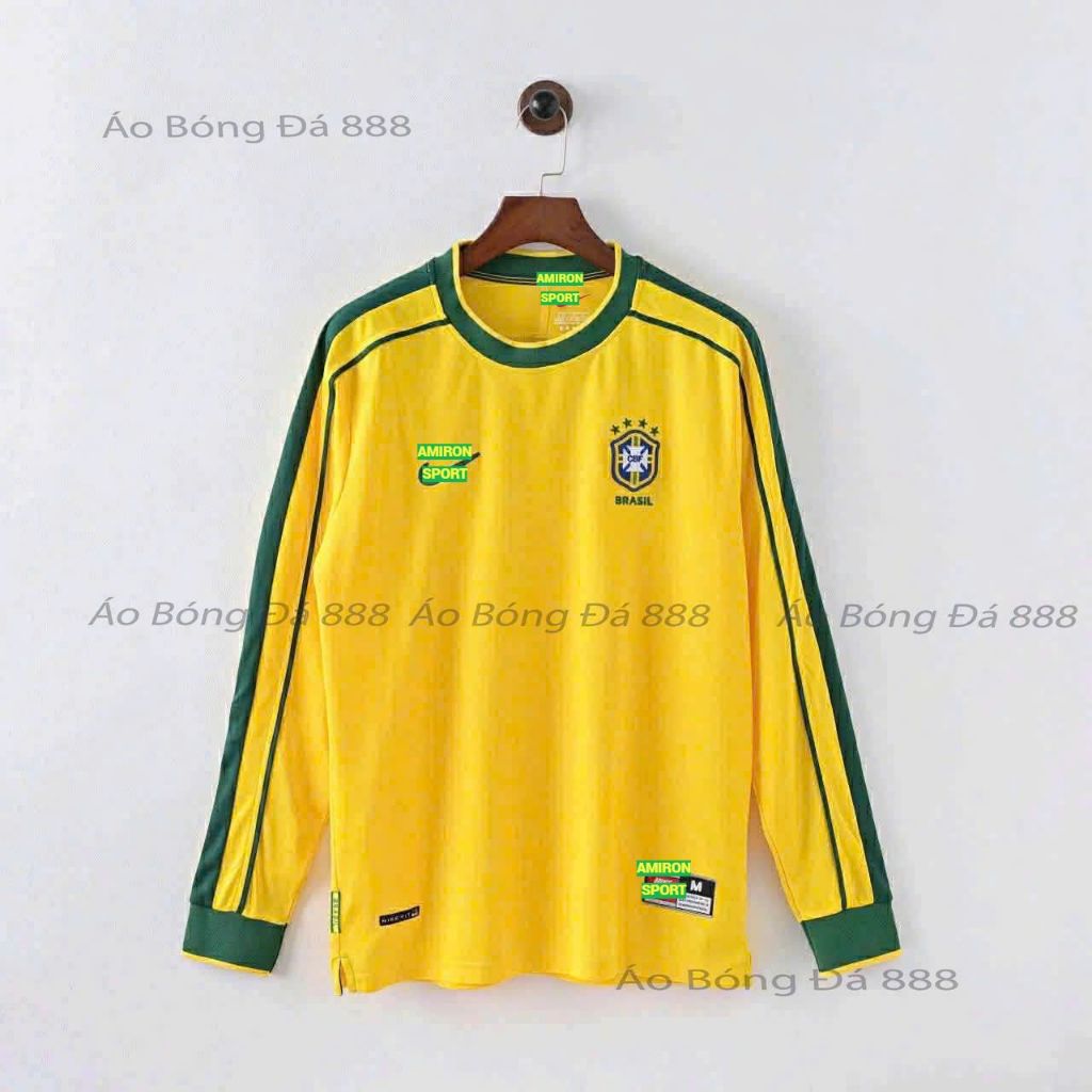 [Chỉ Có Áo] Áo Bóng Đá Dài Tay Retro Đội Tuyển Brasil 1998 - Hàng Nhập Khẩu Thái Lan