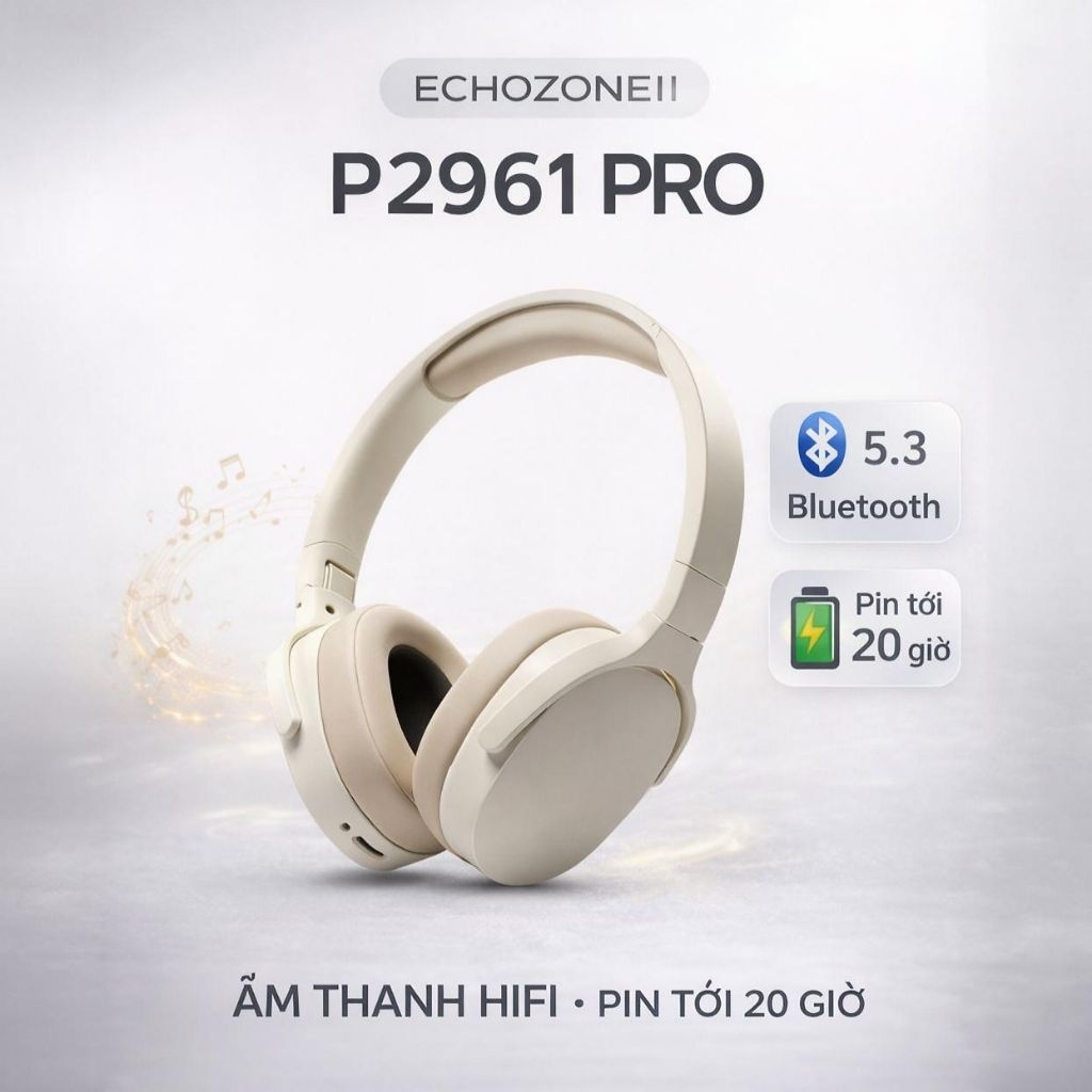 Echozone P2961 Pro Headphone Bluetooth 5.3 Tai Nghe Không Dây Pin 20H