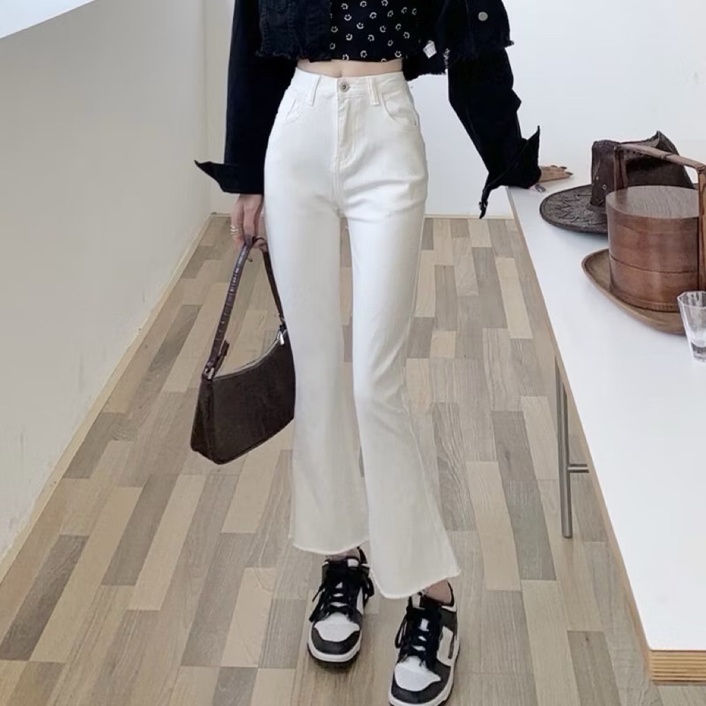 Quần Skinny Ống loe 9 tấc (dài 91-95cm) Quần jeans Loe trắng trơn - Chất bò giấy