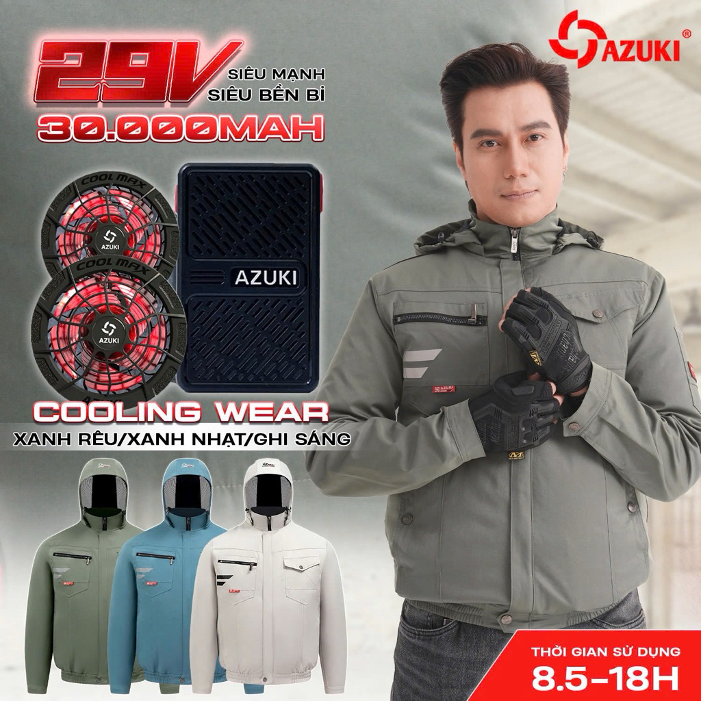 ÁO ĐIỀU HOÀ LÀM MÁT CƠ THỂ AZUKI X11 pin 30.000 29V Cực Đại