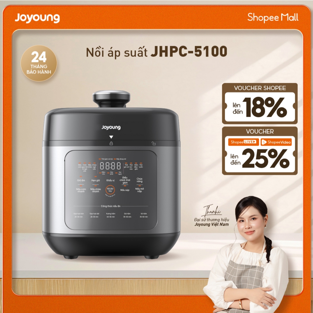 Nồi cơm áp suất, nồi áp suất đa năng 5L 900W Joyoung JHPC-5100 (nấu cơm 1.8L)